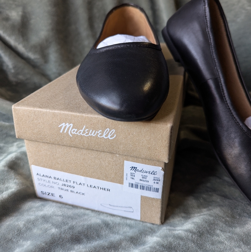 New Madewell Alana Ballet Flat Black Leather - Picture 3 of 5